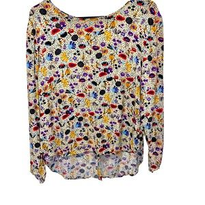 Colorful, button-back blouse; 12
